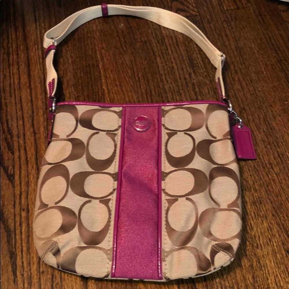 Authentic Coach Tan and Raspberry Bag